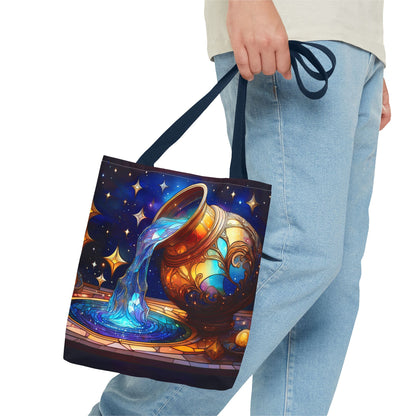 Aquarius - Water Bearer Stained Glass Style Tote Bag (All Over Print)