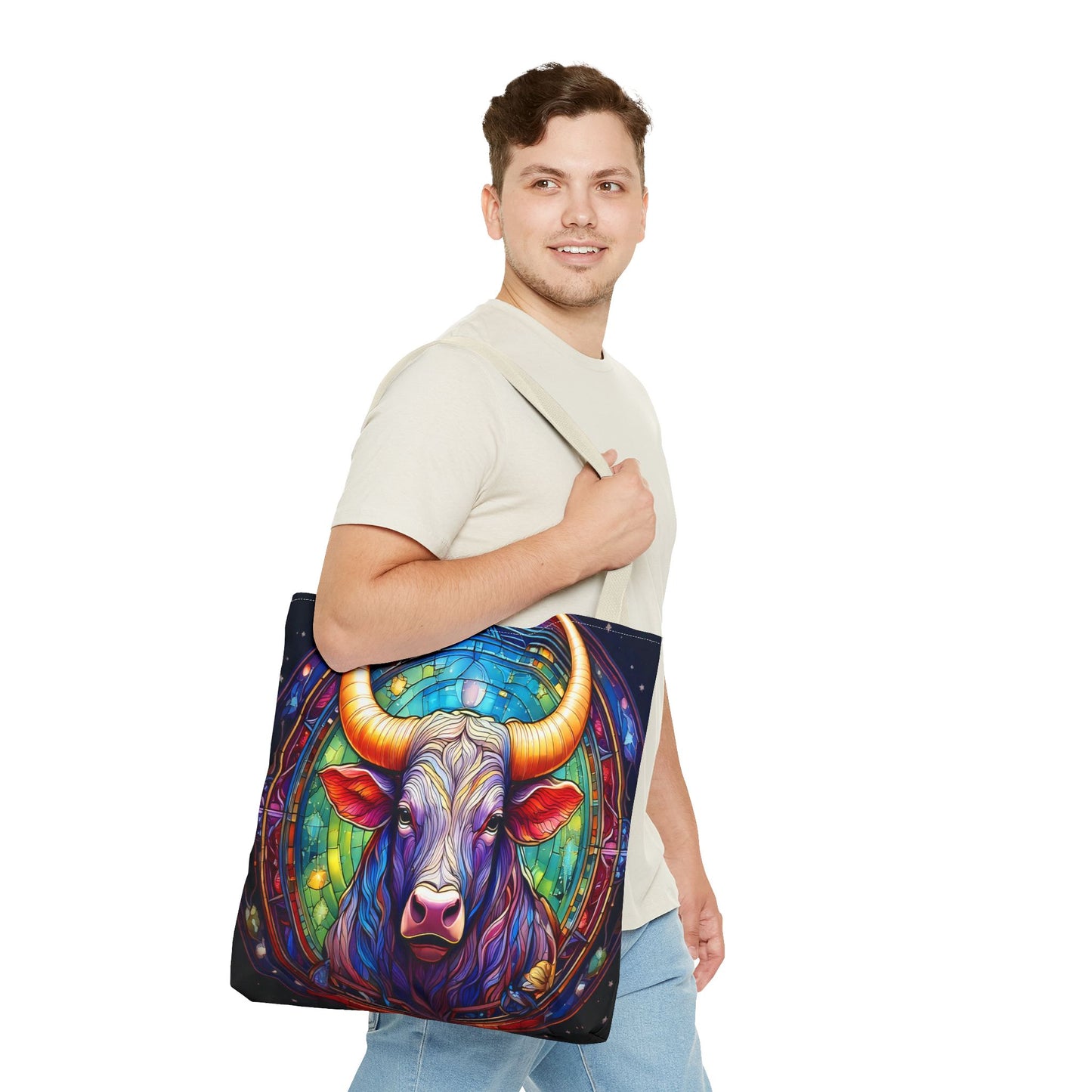 Taurus Bull Stained Glass Style Tote Bag
