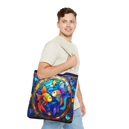 Pisces Fish Stained Glass Style Tote Bag (All Over Print)