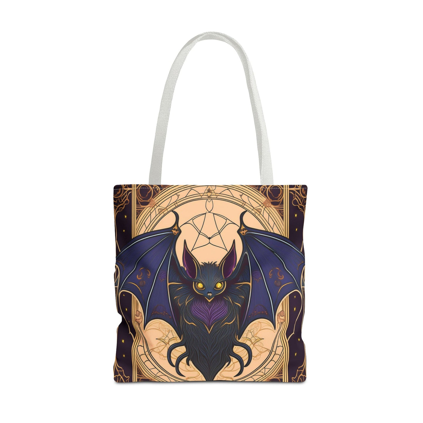 Tarot Style Bat Tote Bag - Violet Black & Gold