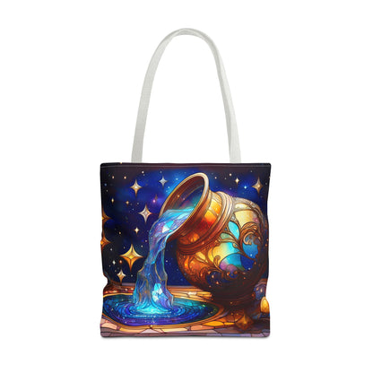 Aquarius - Water Bearer Stained Glass Style Tote Bag (All Over Print)