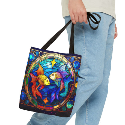 Pisces Fish Stained Glass Style Tote Bag (All Over Print)