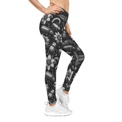 Monochrome Bugs and Flowers Leggings