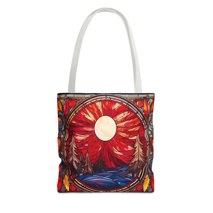 Stained Glass Style Tote Bag with Fall Scene