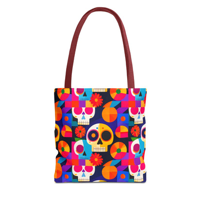 Colorful Sugar Skull Tote Bag, Day of the Dead Bag, Bauhaus Cubism Style Bag