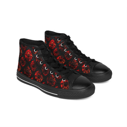 Black and Red Stanned Glass Spiderwebs - Women's Classic High Top Sneakers