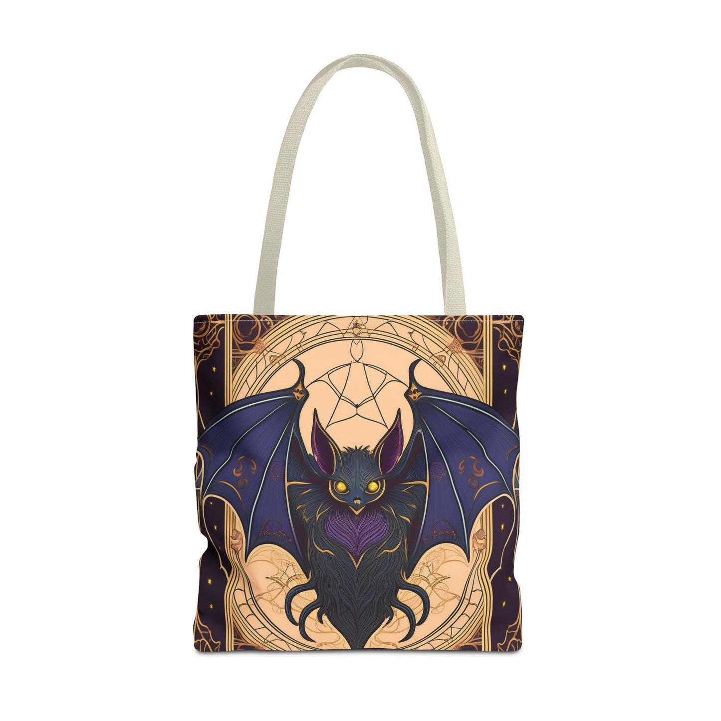 Tarot Style Bat Tote Bag - Violet Black & Gold