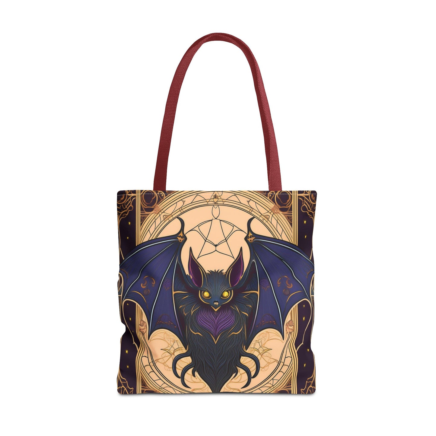 Tarot Style Bat Tote Bag - Violet Black & Gold