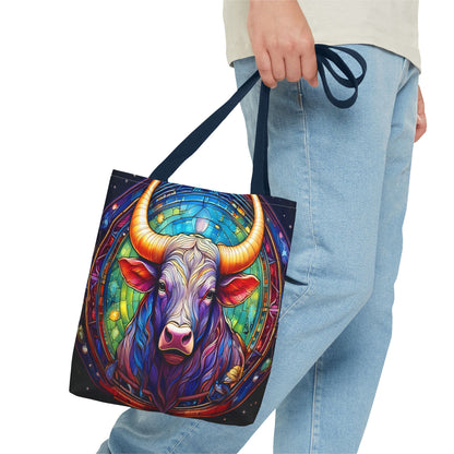 Taurus Bull Stained Glass Style Tote Bag
