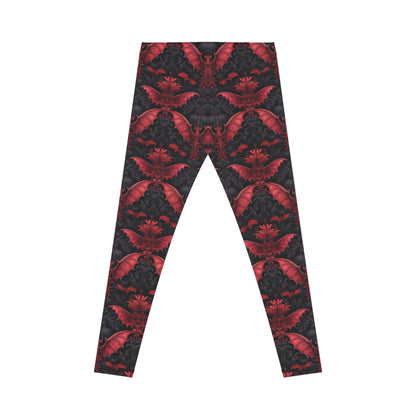 Black and Red Damask Bat Pattern Leggings