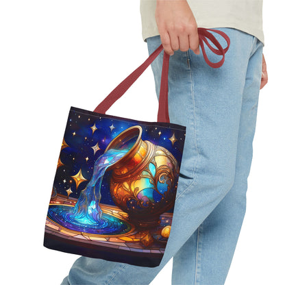 Aquarius - Water Bearer Stained Glass Style Tote Bag (All Over Print)