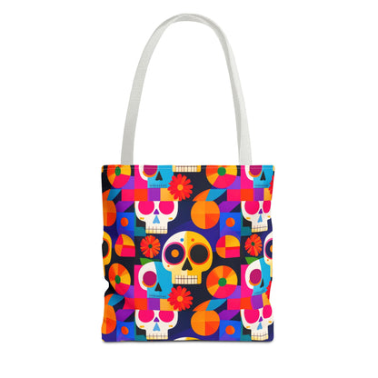 Colorful Sugar Skull Tote Bag, Day of the Dead Bag, Bauhaus Cubism Style Bag