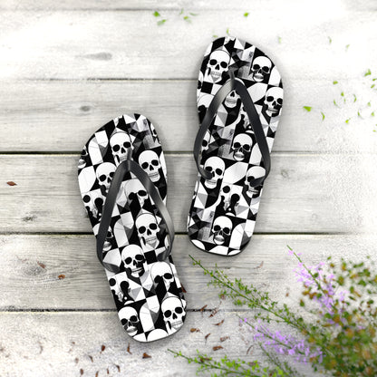 Skull Cubism Flip Flops