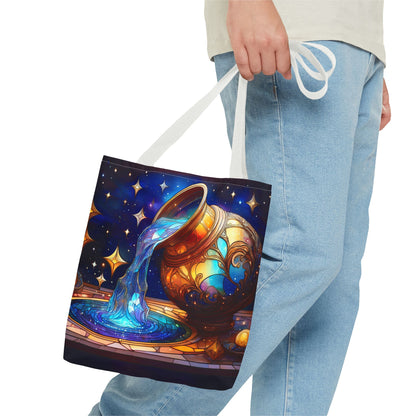 Aquarius - Water Bearer Stained Glass Style Tote Bag (All Over Print)