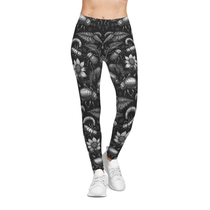 Monochrome Bugs and Flowers Leggings