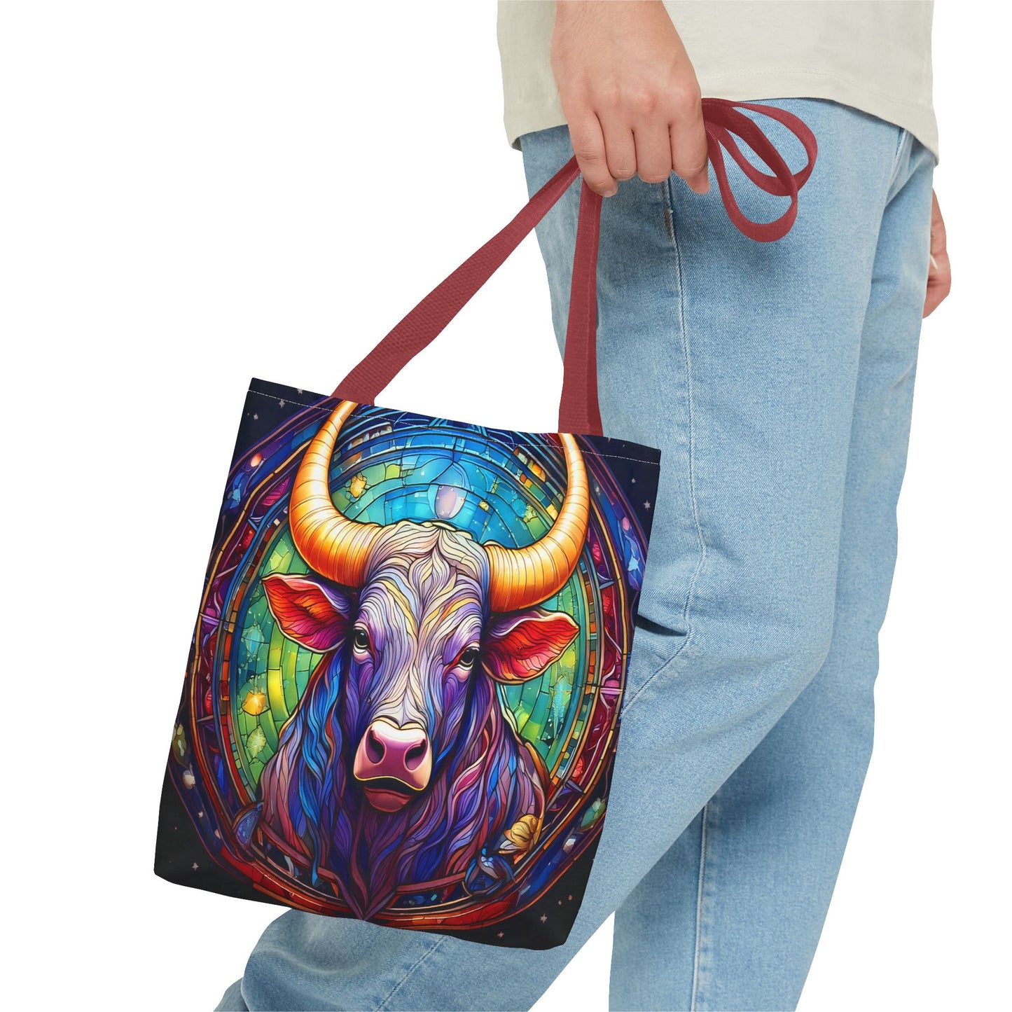 Taurus Bull Stained Glass Style Tote Bag