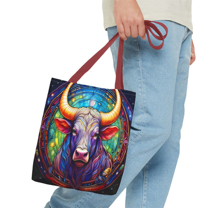 Taurus Bull Stained Glass Style Tote Bag