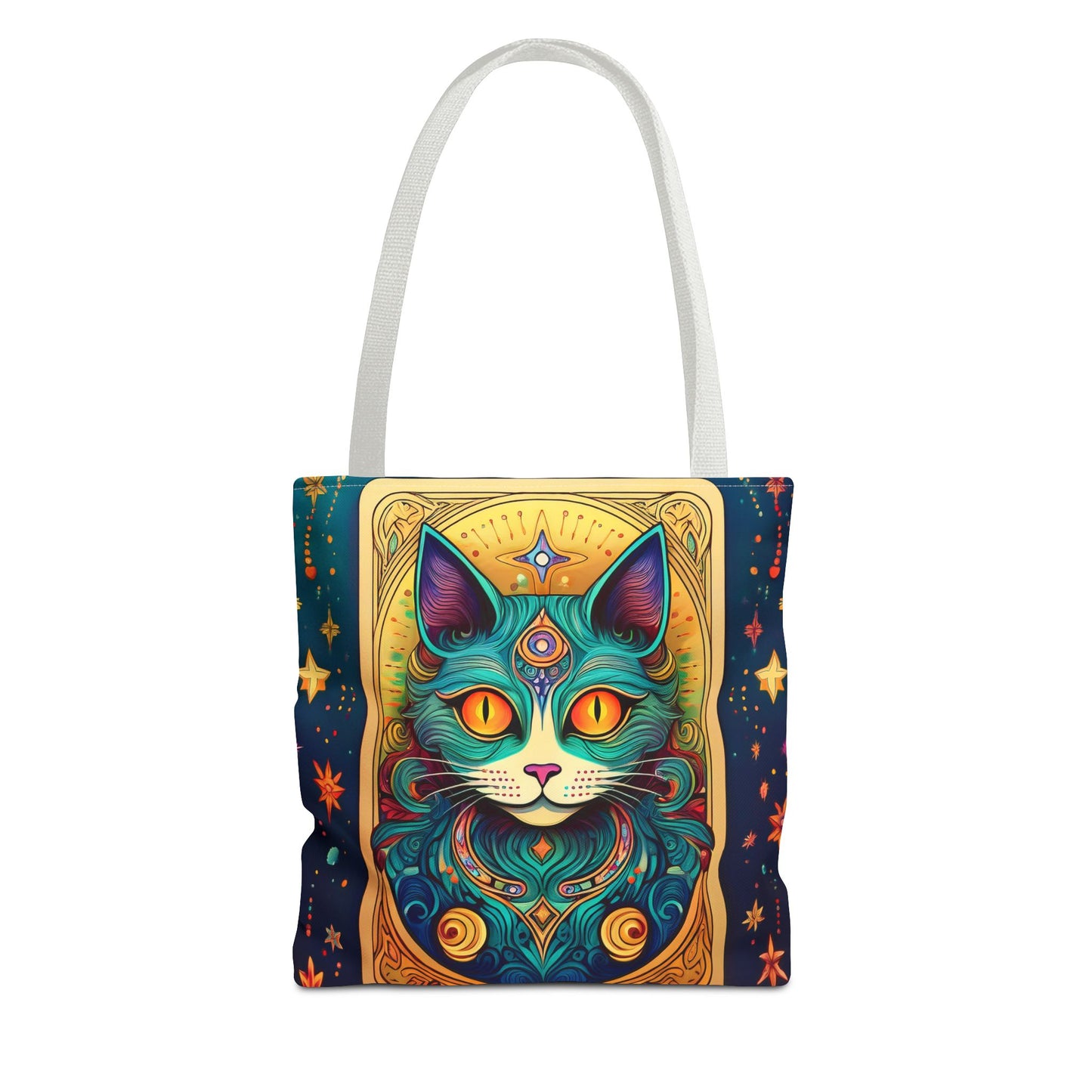 Tarot Style Cat Tote Bag - Navy and Gold