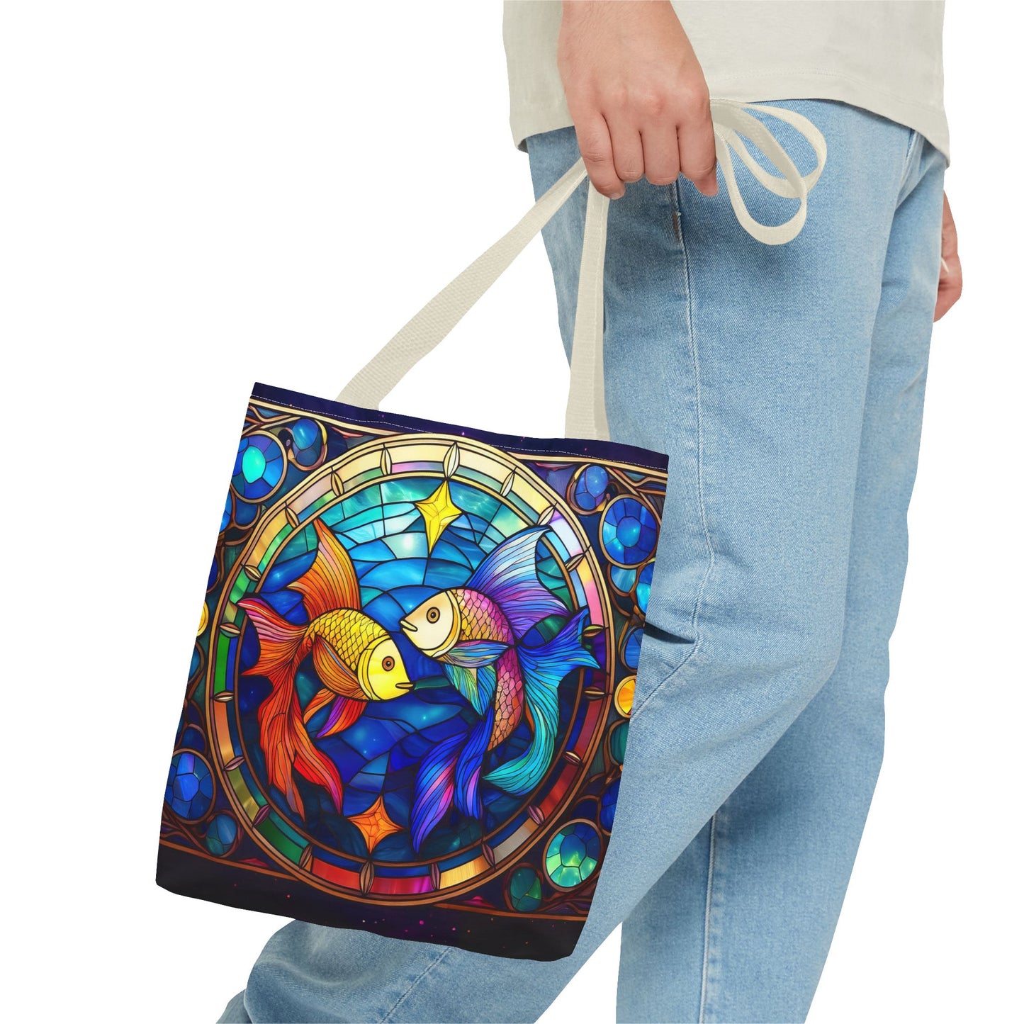 Pisces Fish Stained Glass Style Tote Bag (All Over Print)