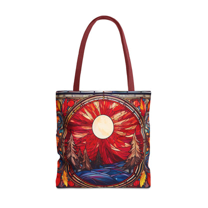 Stained Glass Style Tote Bag with Fall Scene