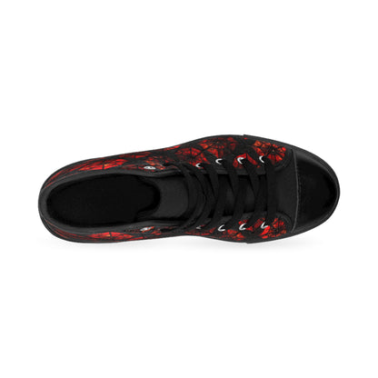 Black and Red Stanned Glass Spiderwebs - Women's Classic High Top Sneakers