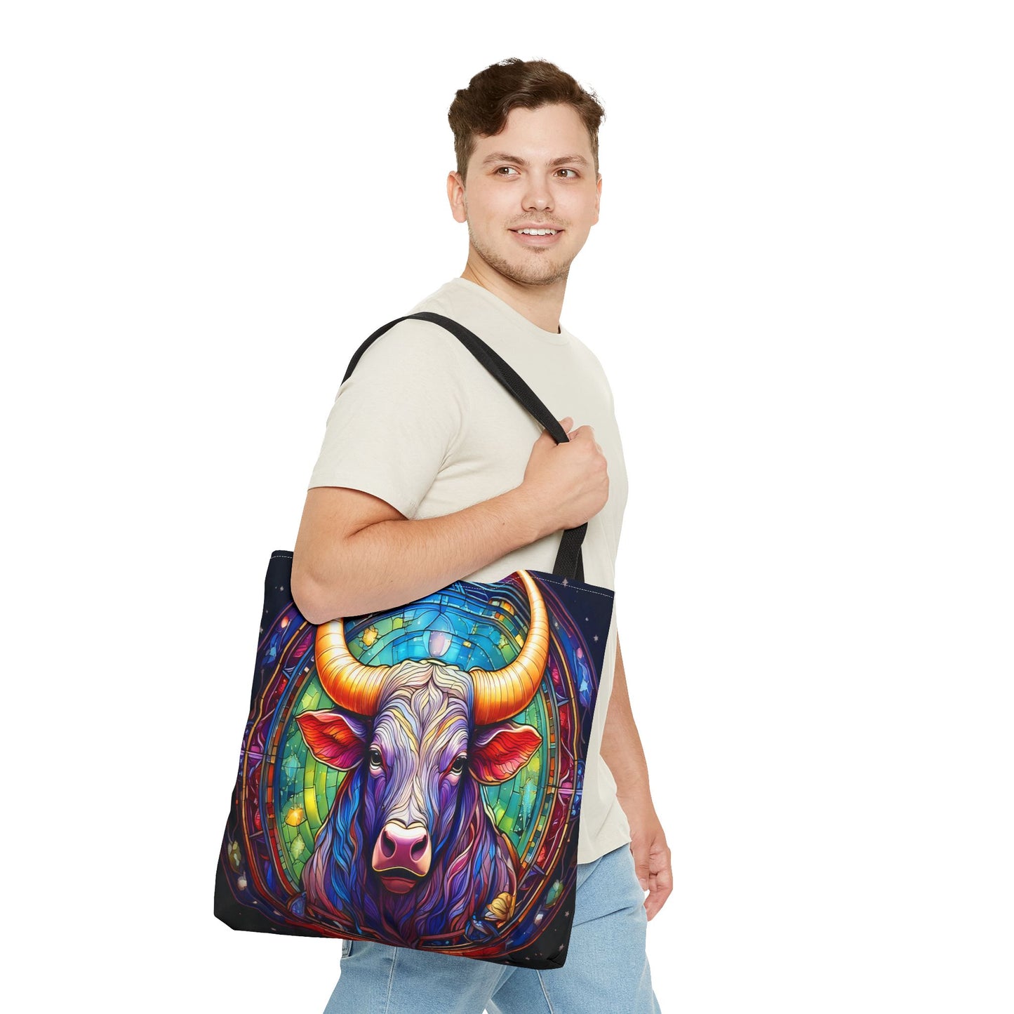 Taurus Bull Stained Glass Style Tote Bag