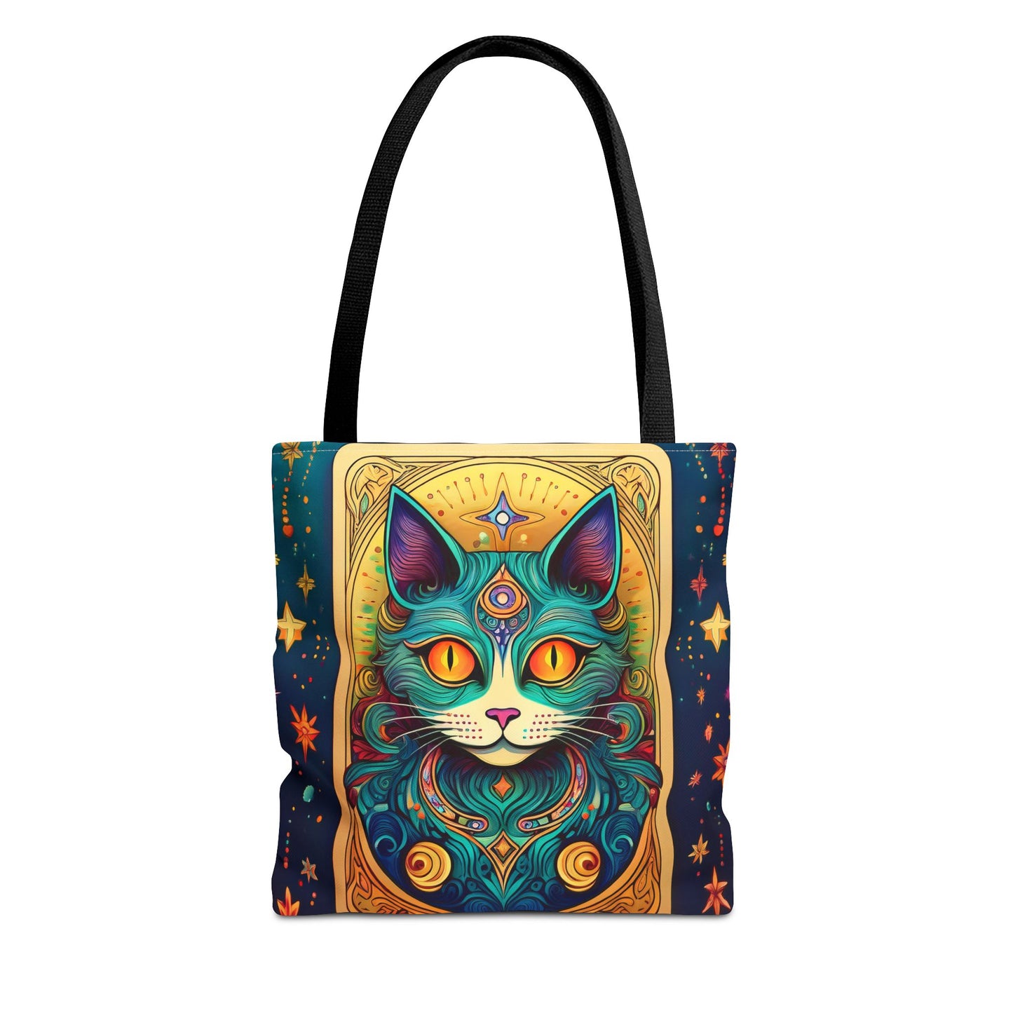 Tarot Style Cat Tote Bag - Navy and Gold