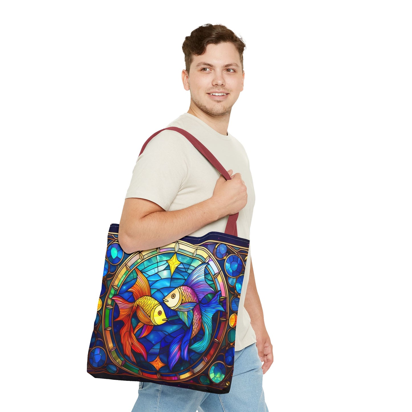Pisces Fish Stained Glass Style Tote Bag (All Over Print)
