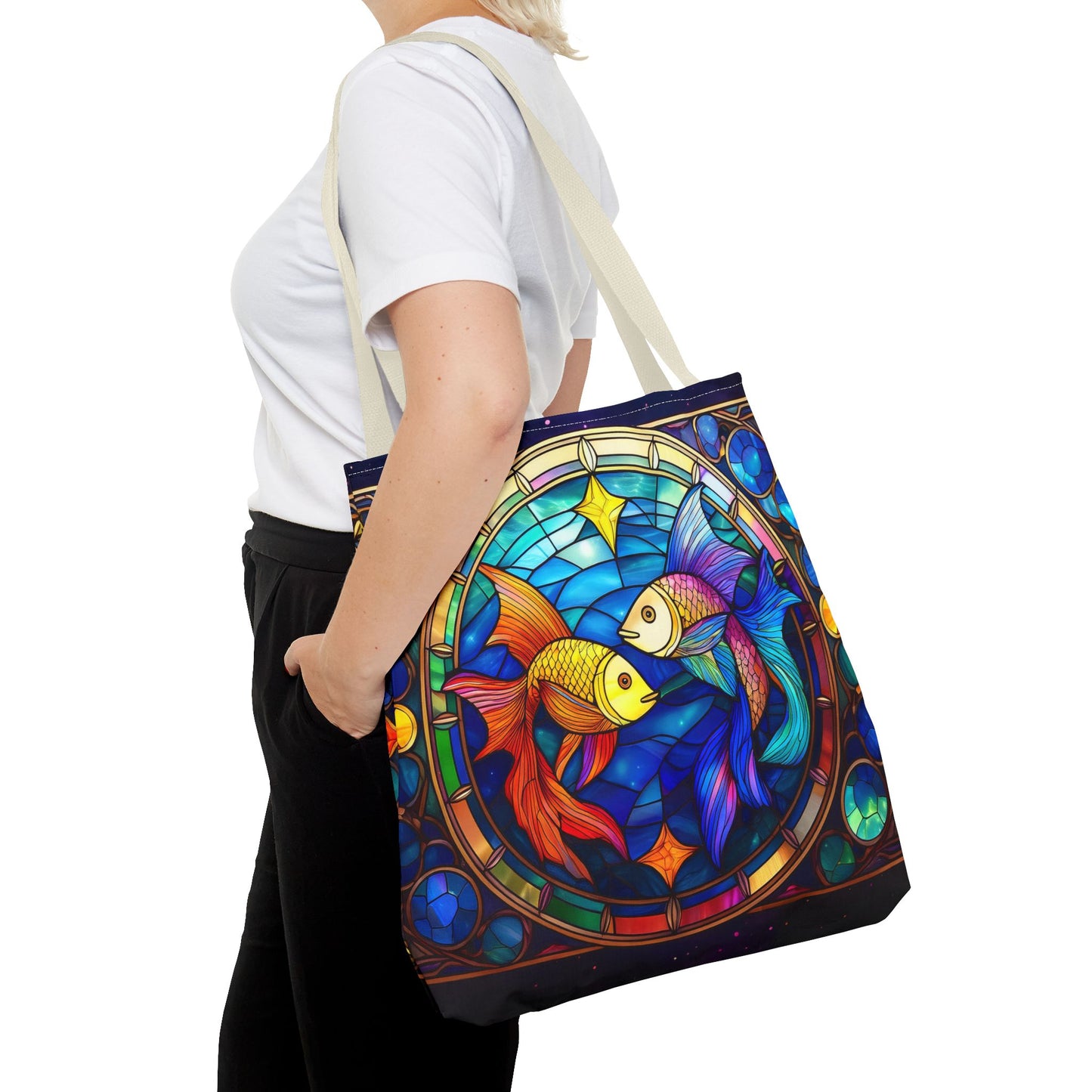 Pisces Fish Stained Glass Style Tote Bag (All Over Print)