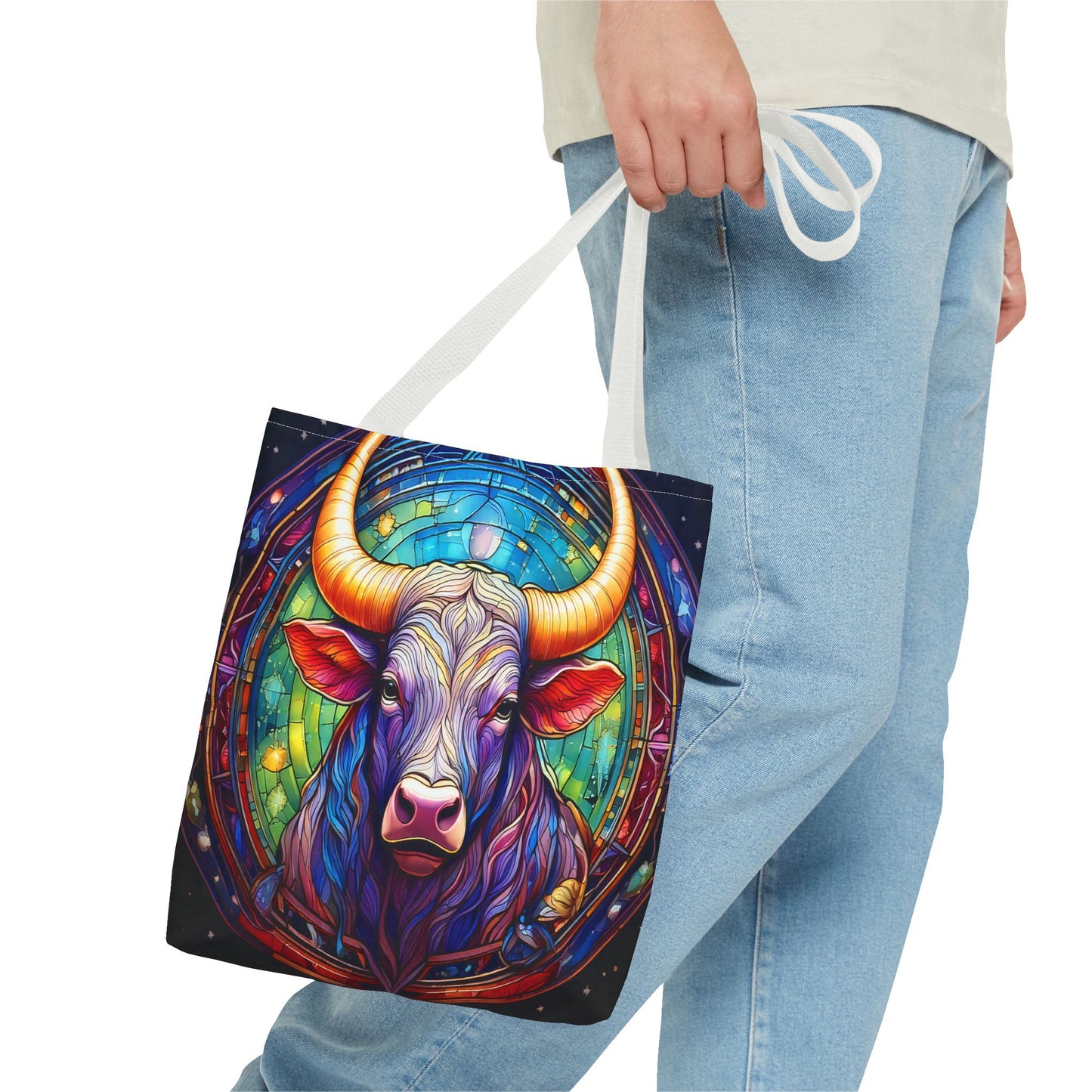 Taurus Bull Stained Glass Style Tote Bag