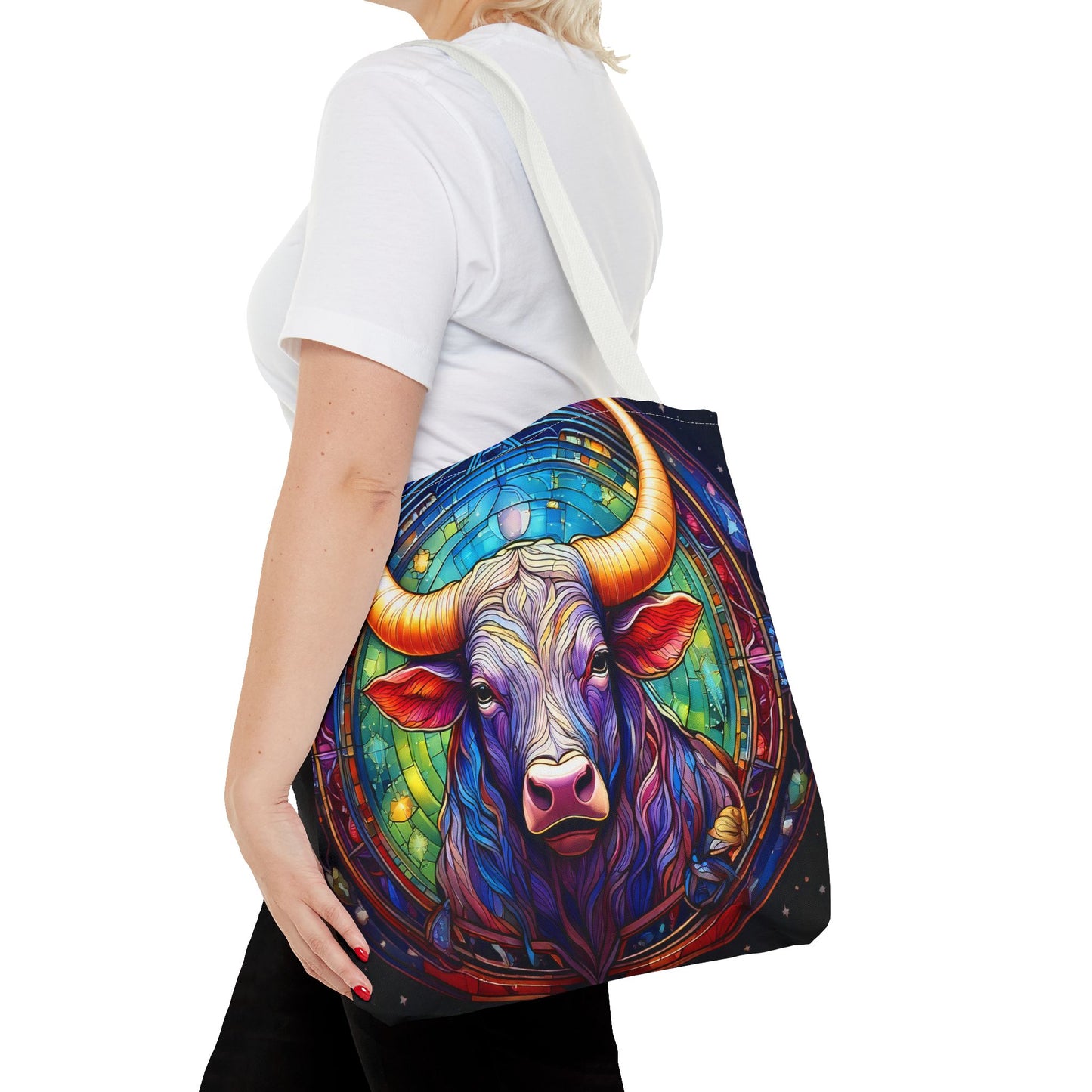 Taurus Bull Stained Glass Style Tote Bag