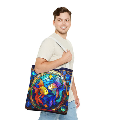 Pisces Fish Stained Glass Style Tote Bag (All Over Print)