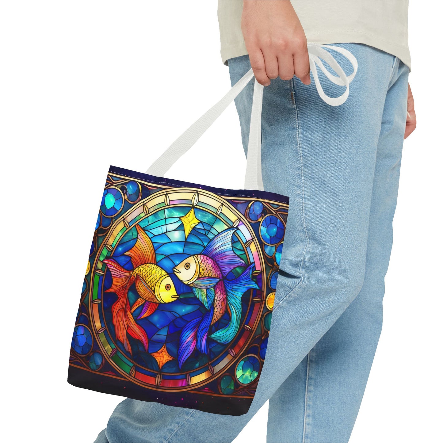 Pisces Fish Stained Glass Style Tote Bag (All Over Print)