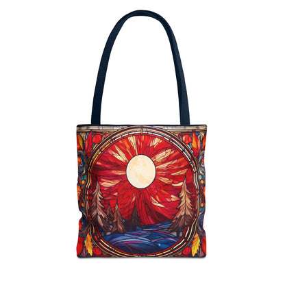 Stained Glass Style Tote Bag with Fall Scene