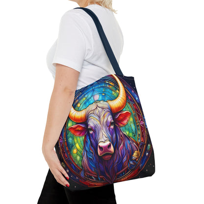 Taurus Bull Stained Glass Style Tote Bag