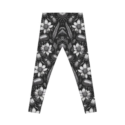 Monochrome Bugs and Flowers Leggings