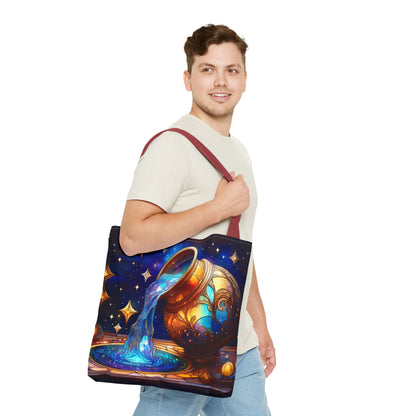 Aquarius - Water Bearer Stained Glass Style Tote Bag (All Over Print)