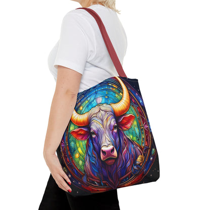 Taurus Bull Stained Glass Style Tote Bag