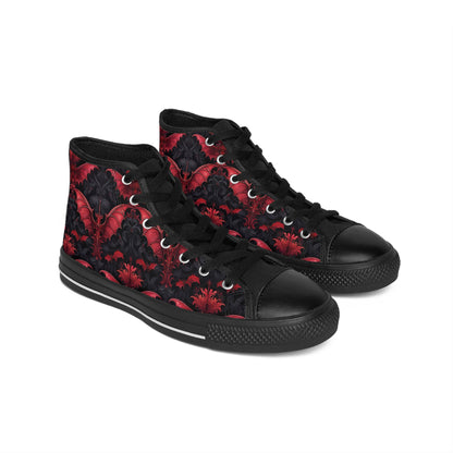 Black and Red Damask Bats - Men's Classic High Top Sneakers