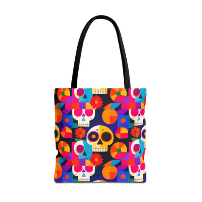 Colorful Sugar Skull Tote Bag, Day of the Dead Bag, Bauhaus Cubism Style Bag