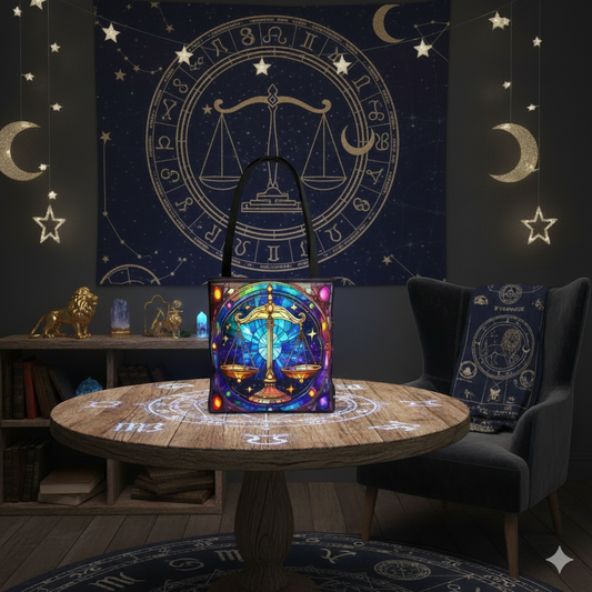 Libra Scales Stained Glass Style Tote Bag