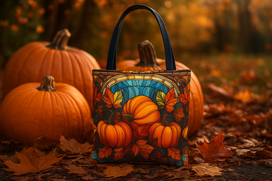 Fall Pumpkin Stained Glass Style Tote Bag